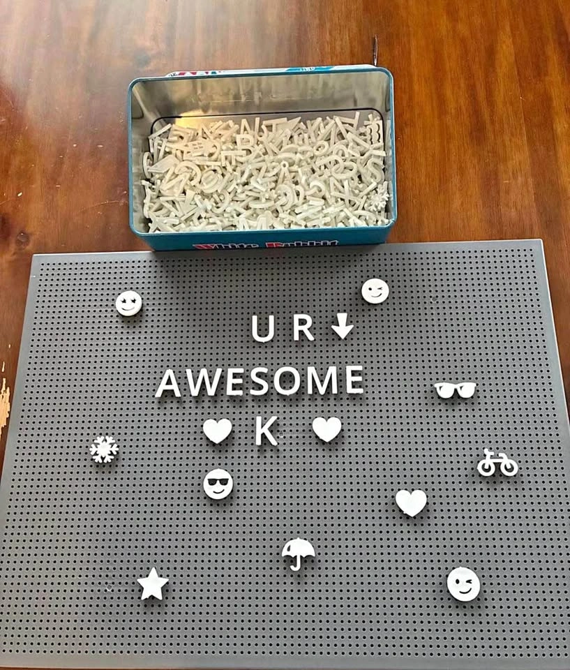 SVENSAS Pegboard with letters, dark grey, 30x40 cm