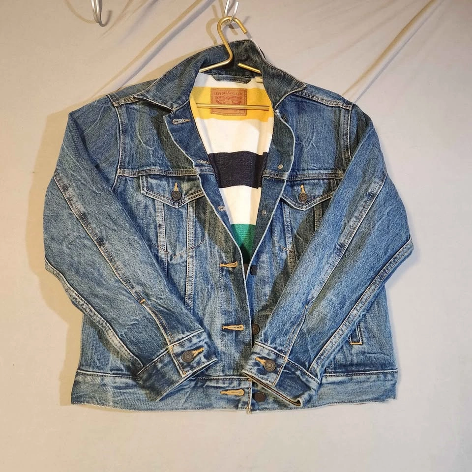 Levi’s x HBC Denim Trucker Jacket - Striped Blanket Lined - Size - photo 2