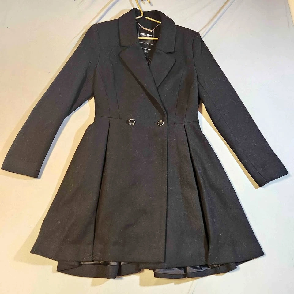 Ever New Black Wool Blend Fit & Flare Coat USA 6