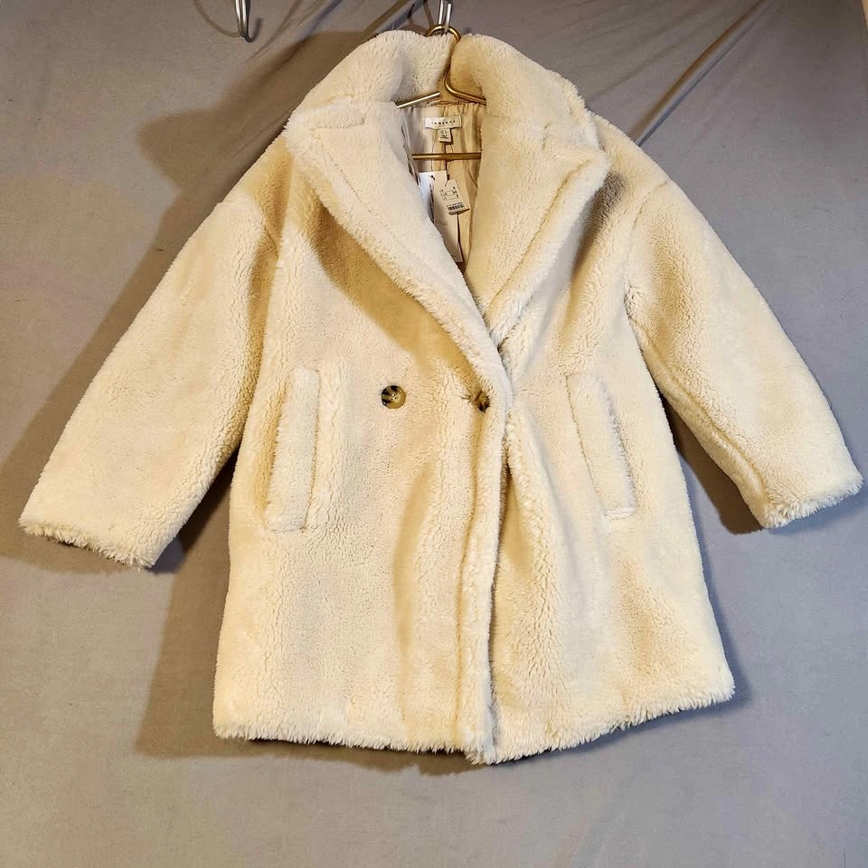 NWT Topshop Cream Borg Teddy Coat Double Breasted Faux Shearling