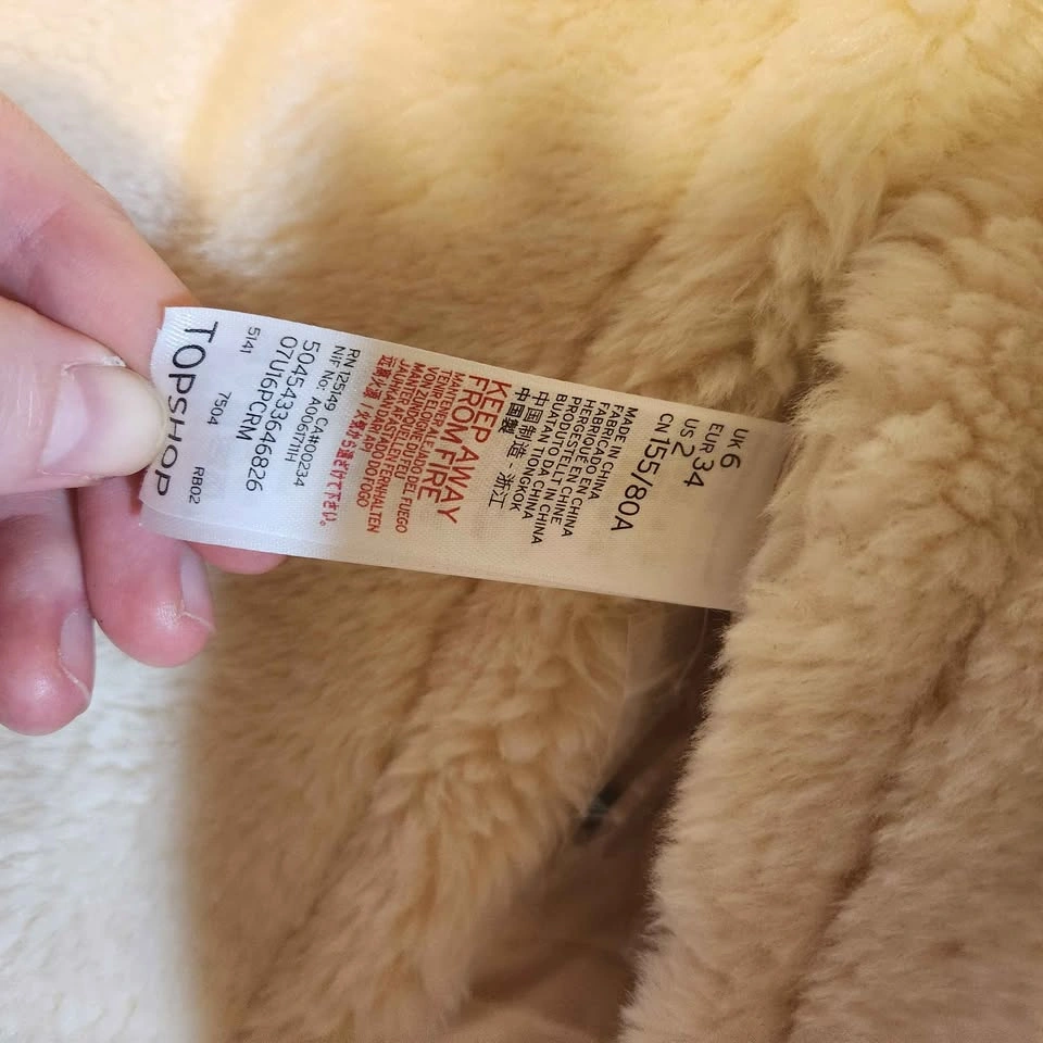 NWT Topshop Cream Borg Teddy Coat Double Breasted Faux Shearling - photo 3