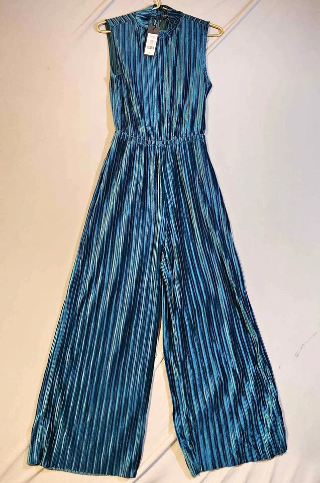 New With Tag DYNAMITE Blue Pleated Sleeveless Jumpsuit TP/XS