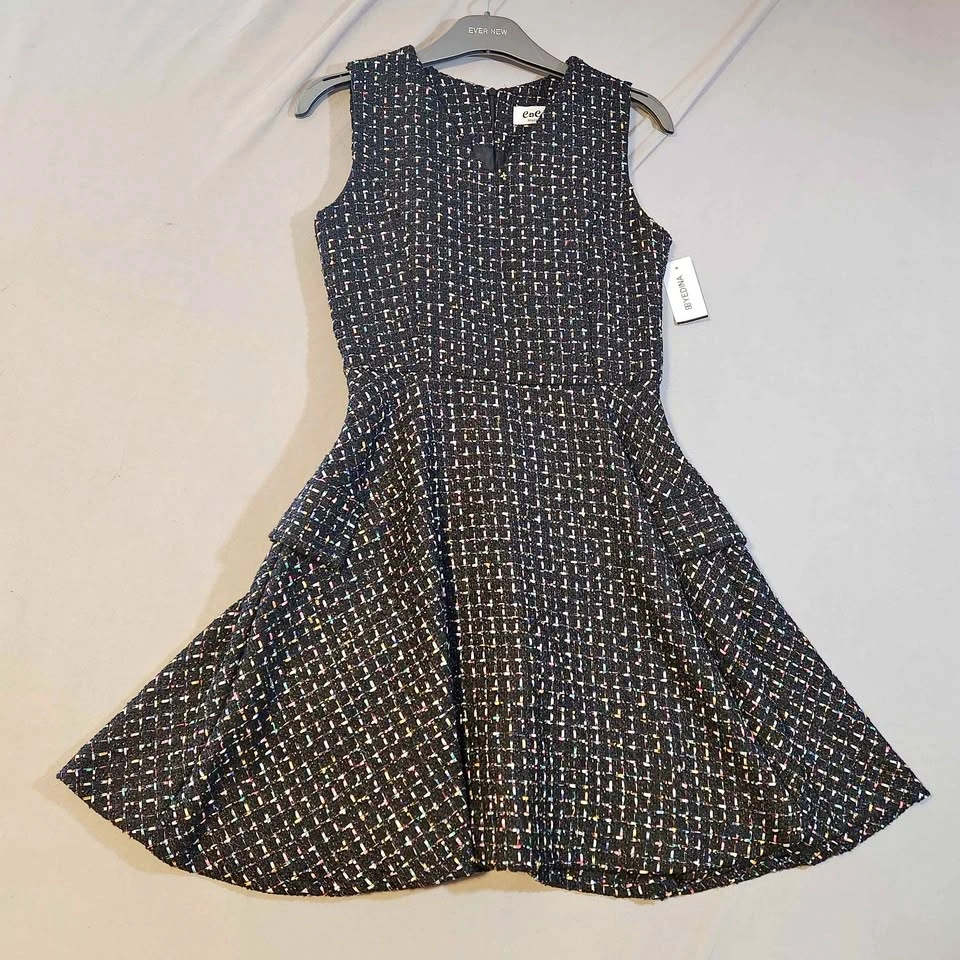 NWT YEDINA Black Colorful Tweed Dress One Size (approx XS/S)