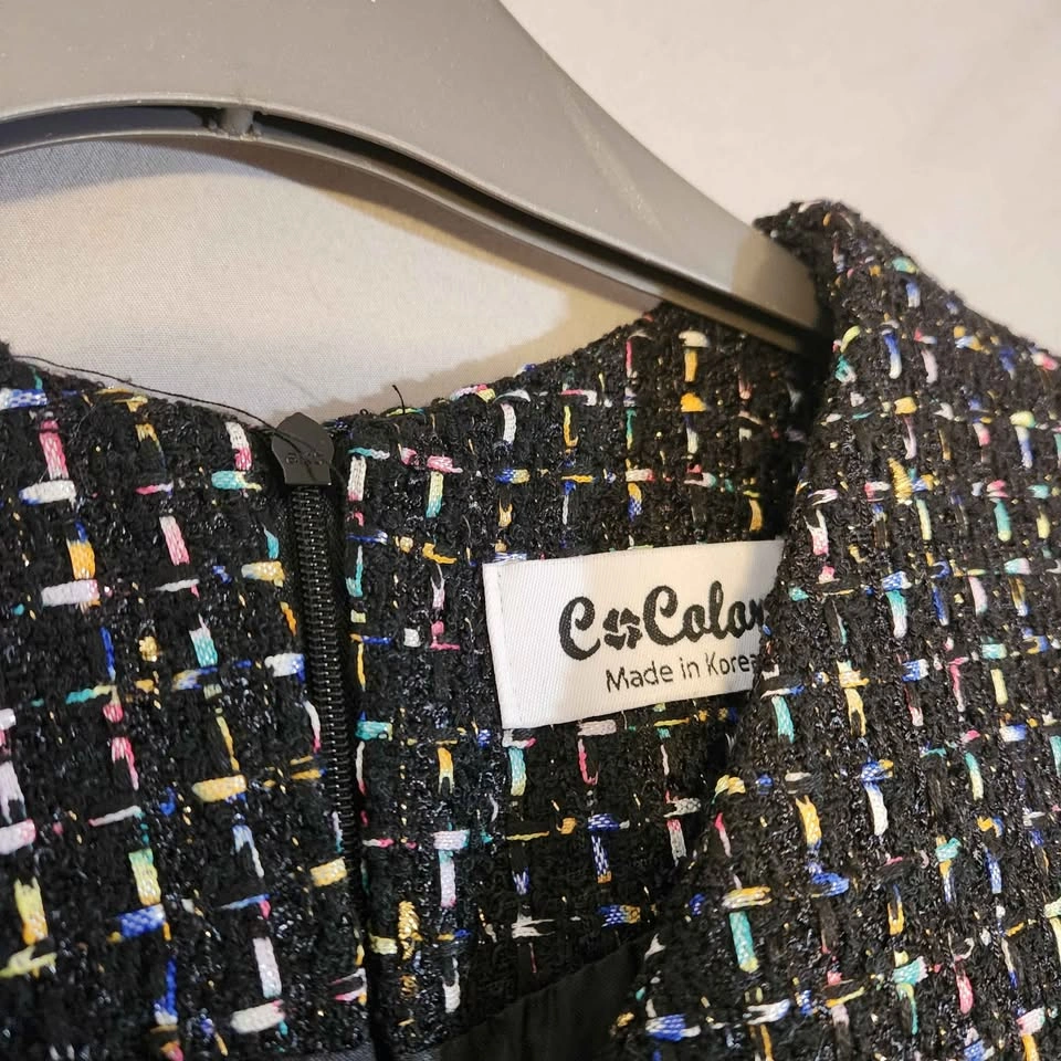 NWT YEDINA Black Colorful Tweed Dress One Size (approx XS/S) - photo 2