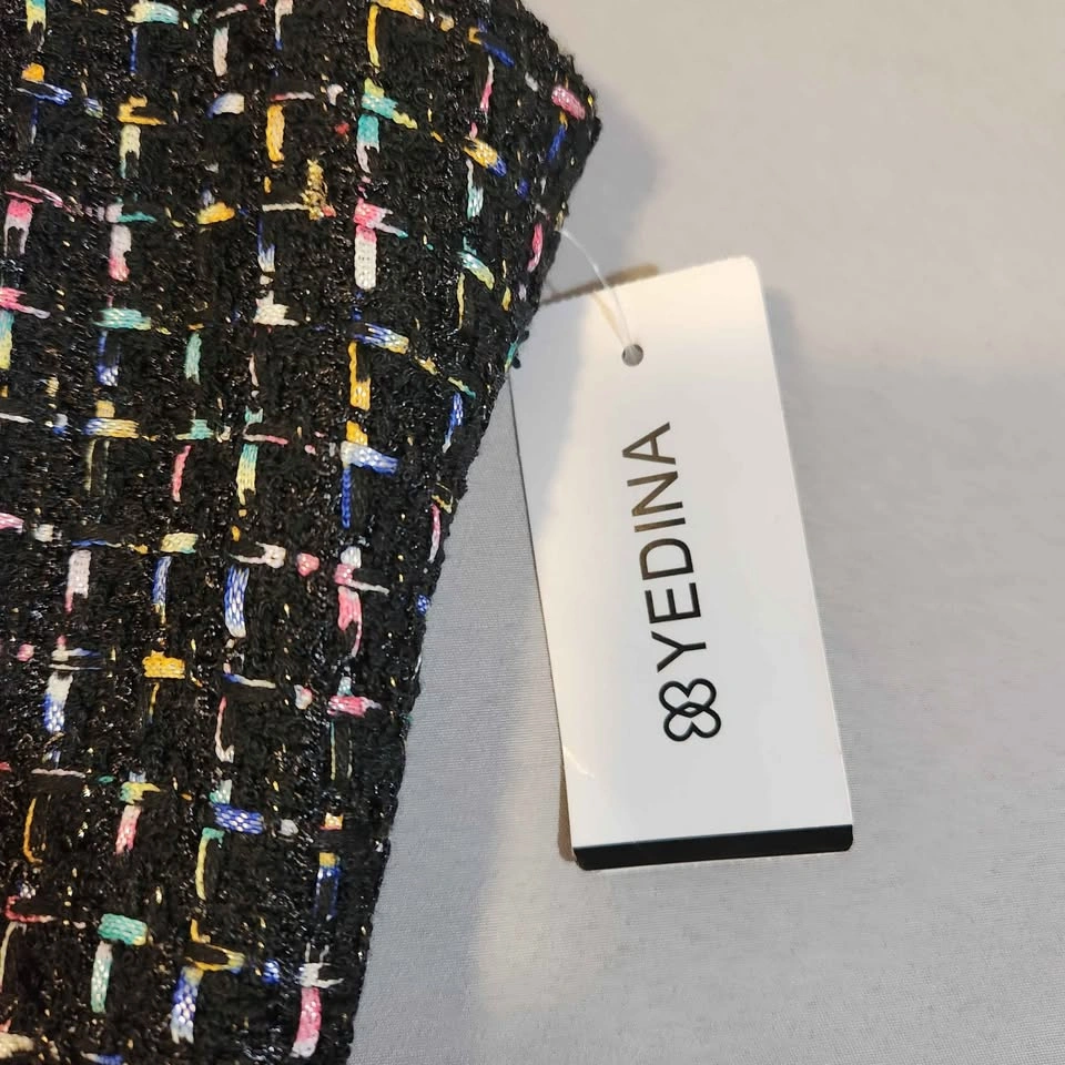 NWT YEDINA Black Colorful Tweed Dress One Size (approx XS/S) - photo 3