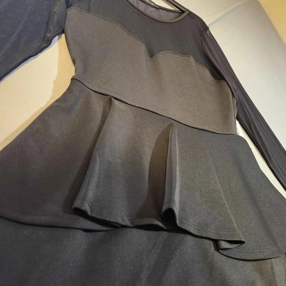 Mimi McQueen Symphony Black Mesh Peplum Dress Size M - photo 2