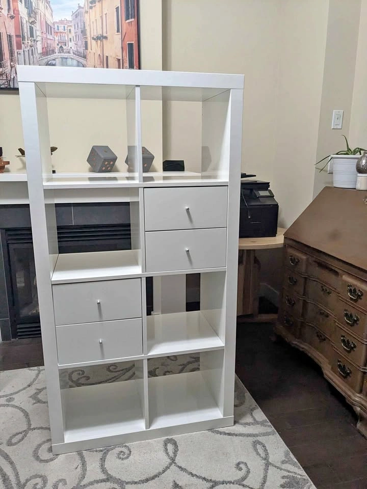 White storage units with drawers