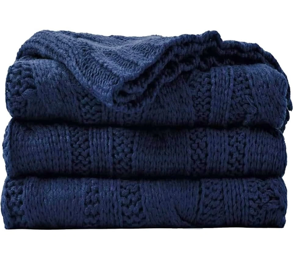 BATTILO Home Cable Knit Throw Blanket (Navy) 50" x 60"