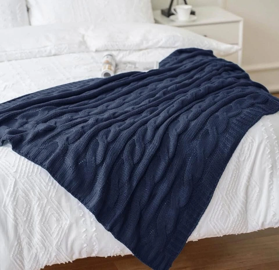 BATTILO Home Cable Knit Throw Blanket (Navy) 50" x 60" - photo 3
