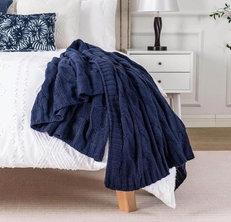 BATTILO Home Cable Knit Throw Blanket (Navy) 50" x 60" - photo 4