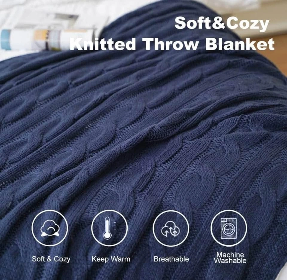 BATTILO Home Cable Knit Throw Blanket (Navy) 50" x 60" - photo 5