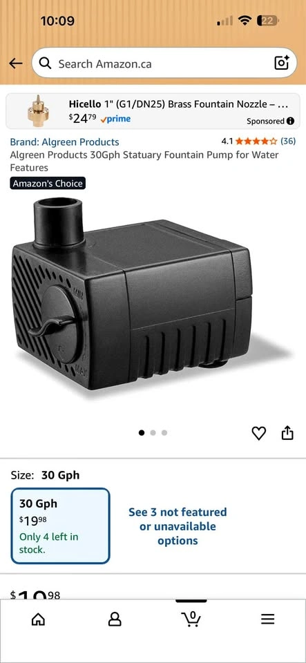 Brand New Algreen 30 GPH Fountain Pump