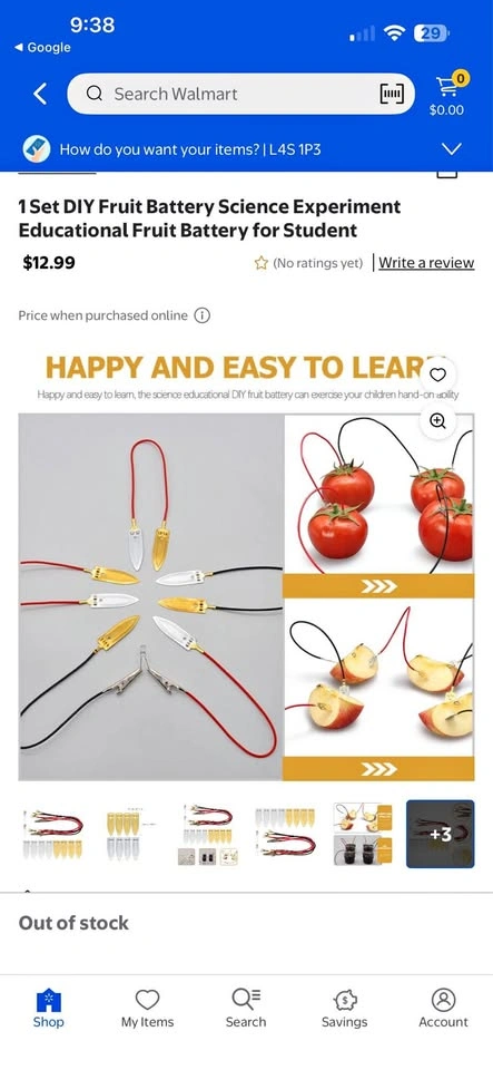 Brand New DIY Fruit Battery Science Kits - Set of 4 for $20