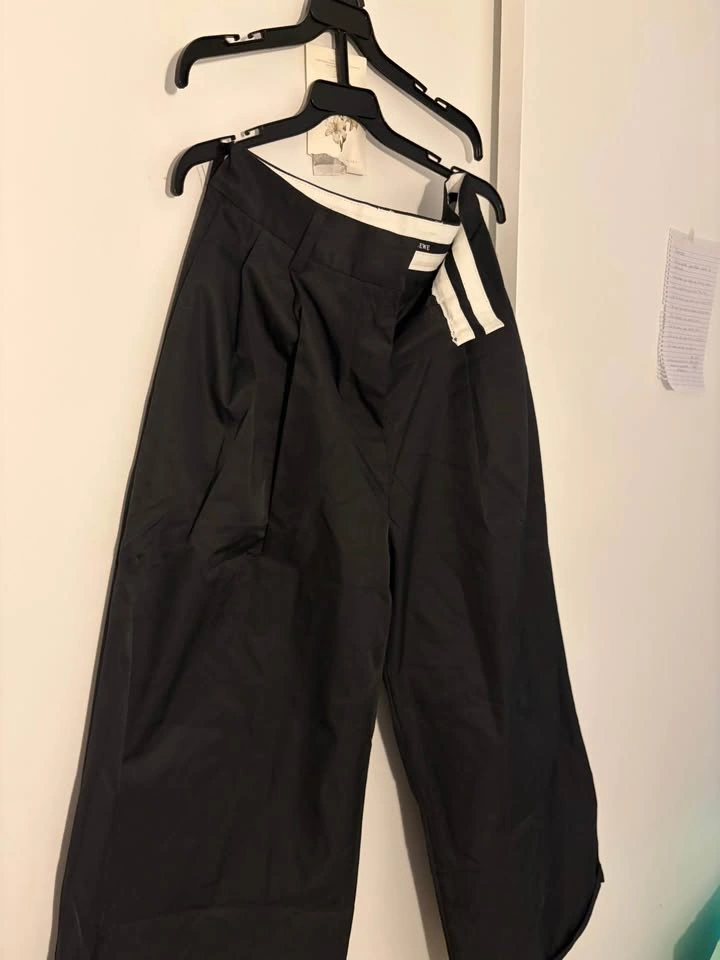 Designer Black Wide-Leg Fisherman Trousers - photo 3