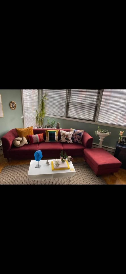 EQ3 Burgundy Sofa and Ottoman with Storage - photo 2