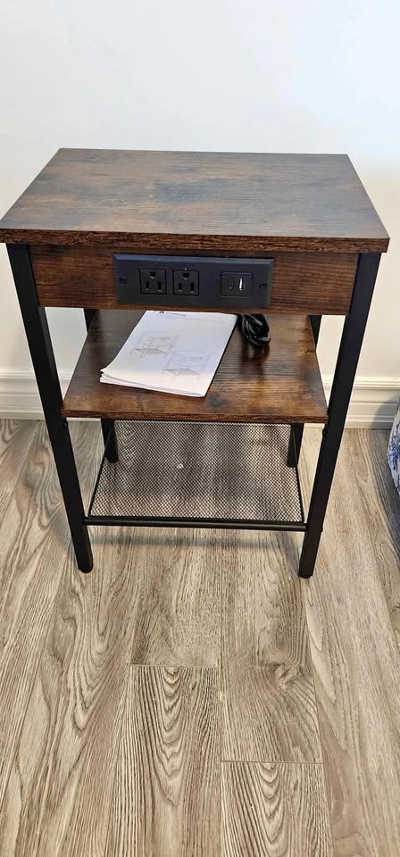 Nightstand / Side Table with Charging Station & USB - Brand New