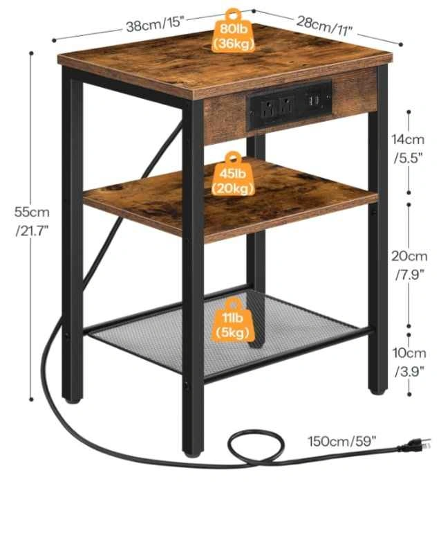 Nightstand / Side Table with Charging Station & USB - Brand New - photo 2