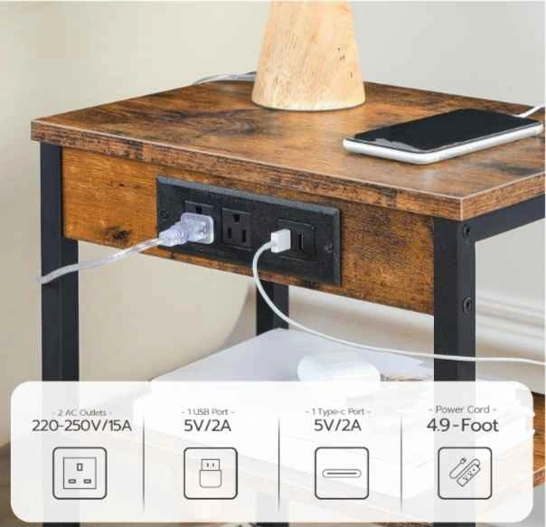 Nightstand / Side Table with Charging Station & USB - Brand New - photo 3