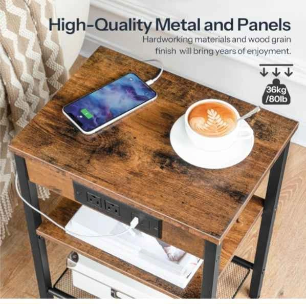 Nightstand / Side Table with Charging Station & USB - Brand New - photo 4
