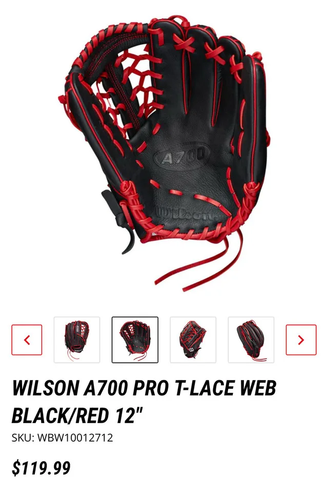 WILSON A700 PRO WEB BLACK/RED 12" Broken In image indicator(6)