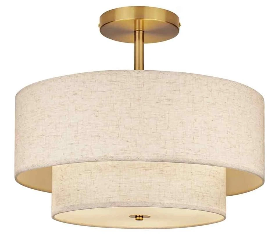 Ceiling Light Fixture 18 Inch Gold Drum Shade, New