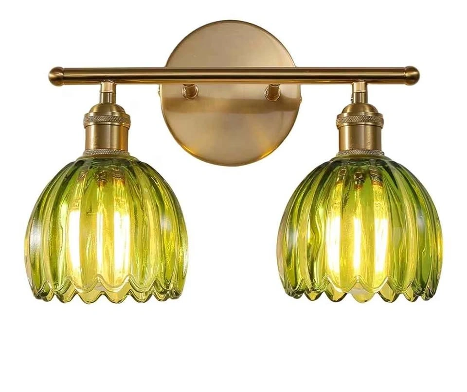 Bathroom Vanity Light 2 Light Brass Tulip Glass, New