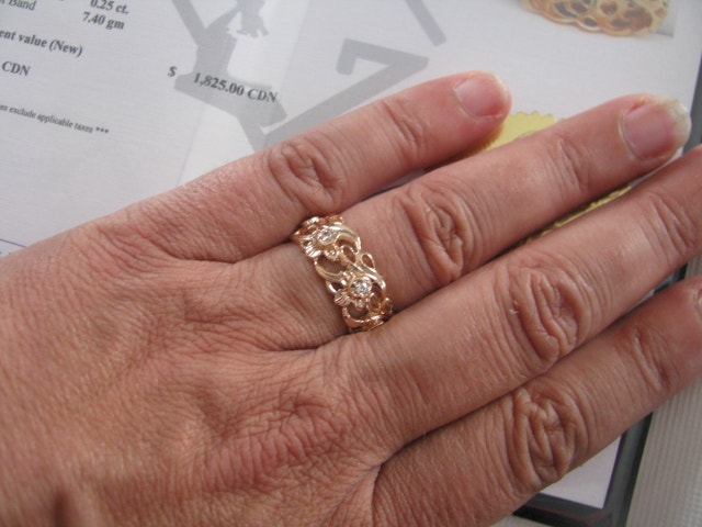 14k Yellow Gold Ornate Custom Band with Accent Diamonds