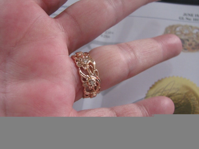 14k Yellow Gold Ornate Custom Band with Accent Diamonds - photo 2