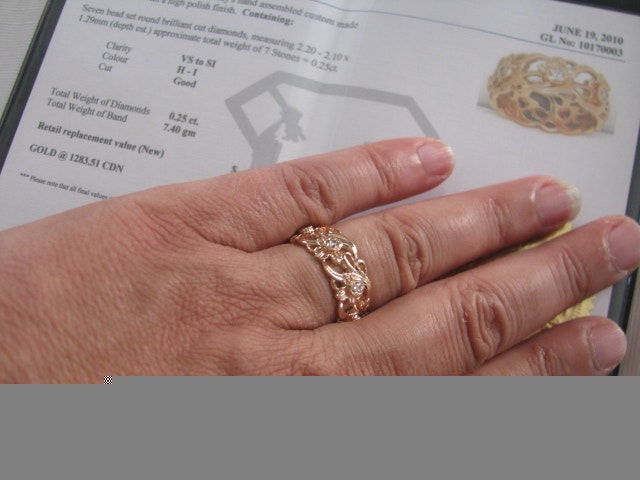 14k Yellow Gold Ornate Custom Band with Accent Diamonds - photo 3