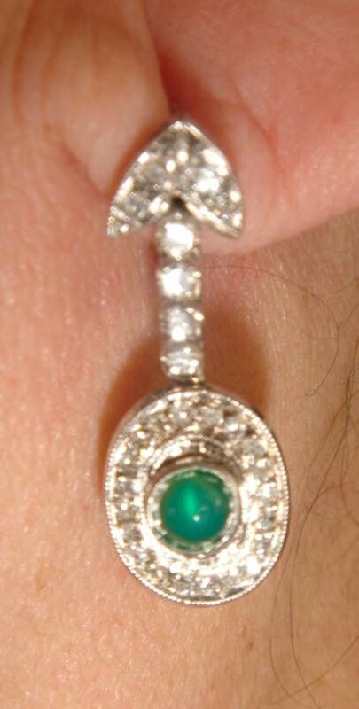 Deco Retro 18K Gold Diamond Chrysoprase Dangle Earrings