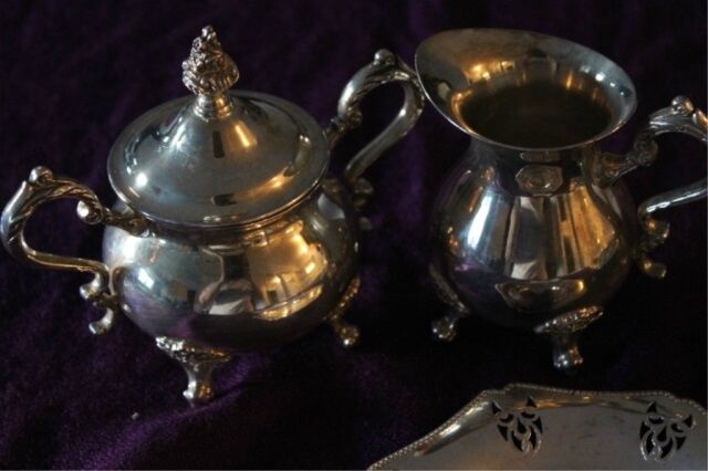 Reproduction Silver Plated Butter Dish, Creamer & Sugar Set - photo 4