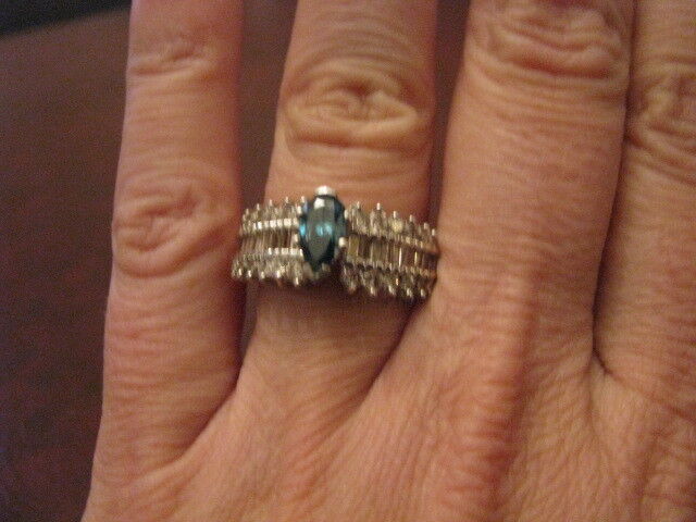 14k Gold 1.9 Ct Diamond Ring with Blue Center Diamond $4,350.00