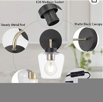 New Plug in Wall Sconce Clear Glass Shade Matte Black Wall - photo 5