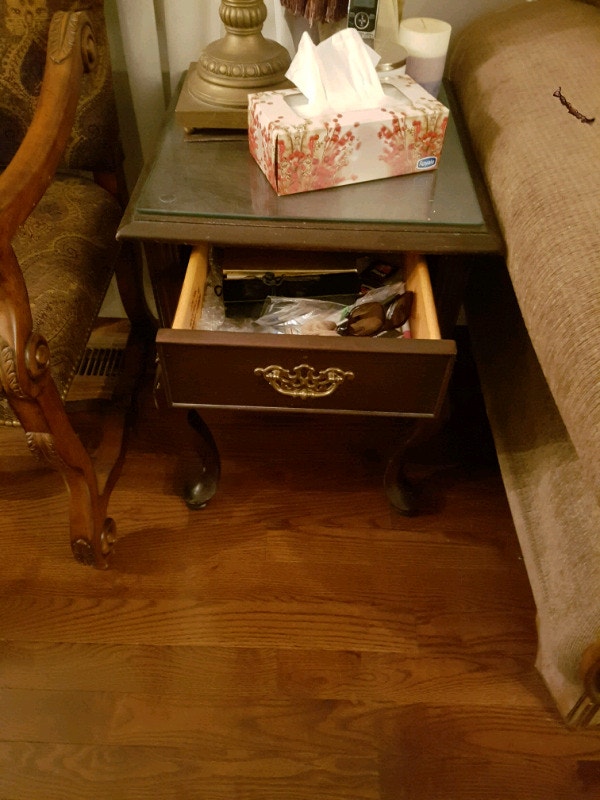 Dark Chocolate End Table with Glass Top & Drawer - photo 2
