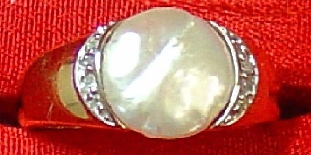 14k Coin Pearl and Diamond Right Hand Ring Art Deco