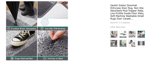 NEW Vaukki 90cmx150cm Non-Slip Absorbent Indoor Doormat, Black - photo 4