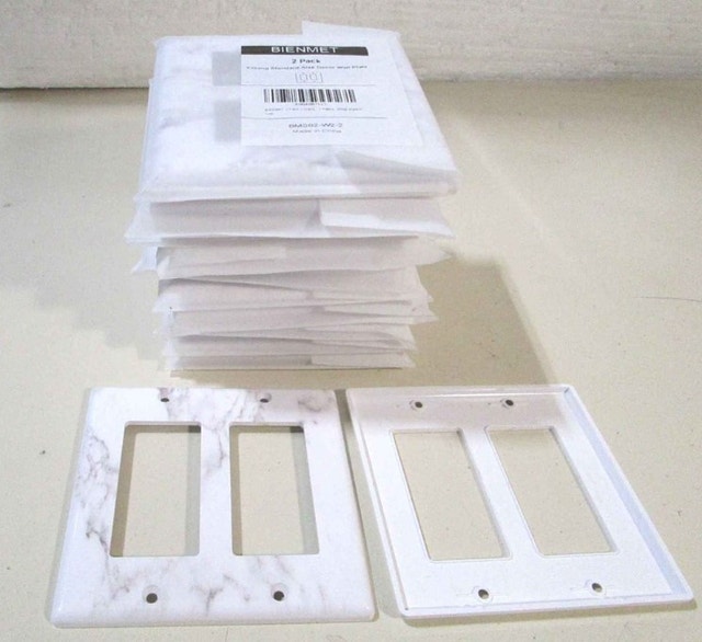 Bienment 2PC 2-Gang Rocker Light Switch Covers White Marble