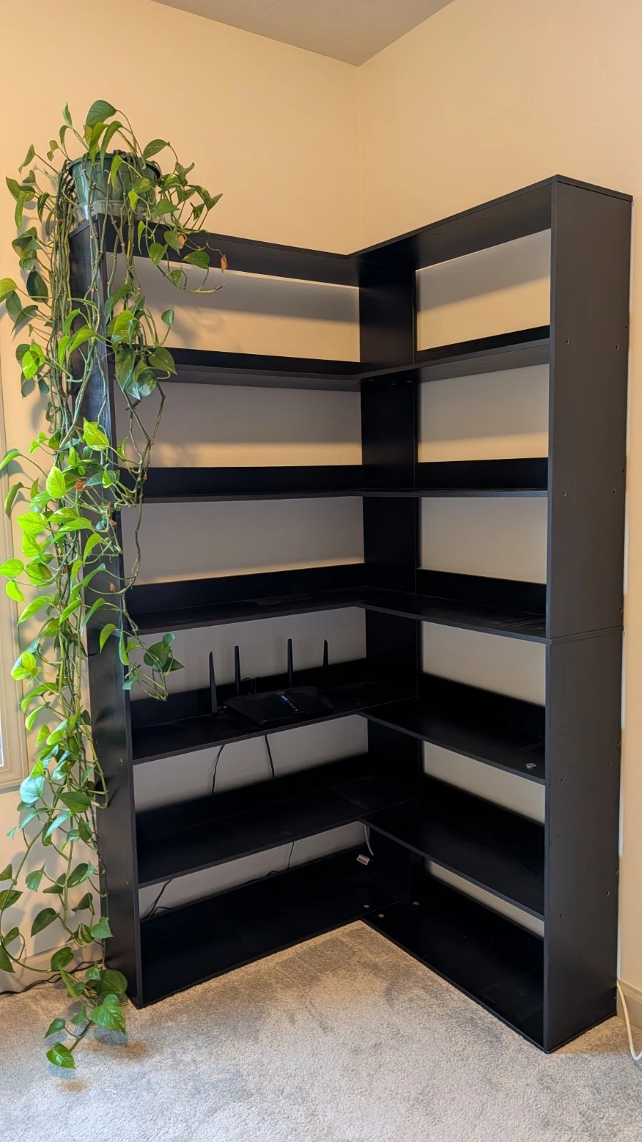 Black Modern 7-Shelf Corner Bookcase