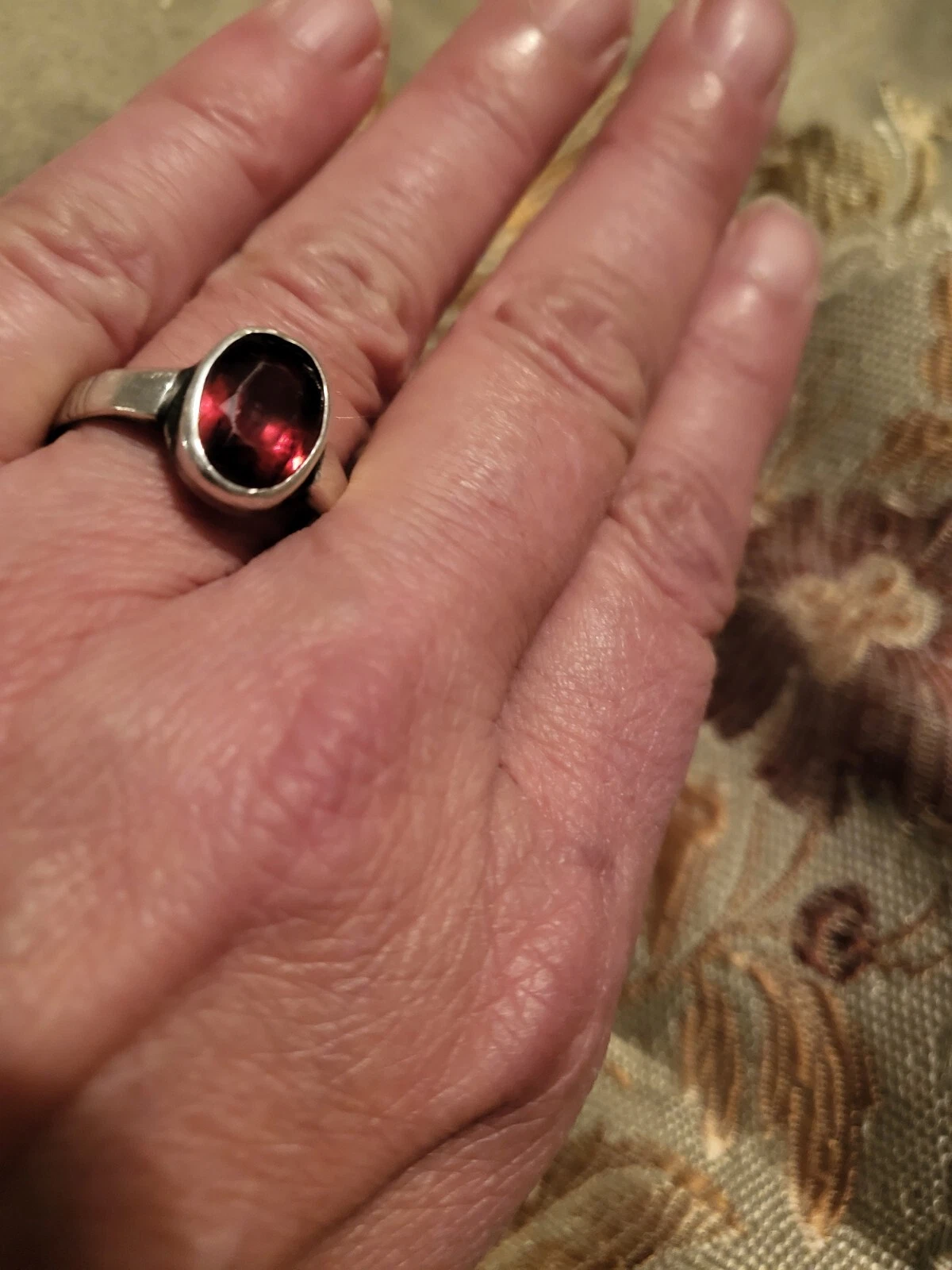 Large Oval Garnet Red Stone Ring - Size 10