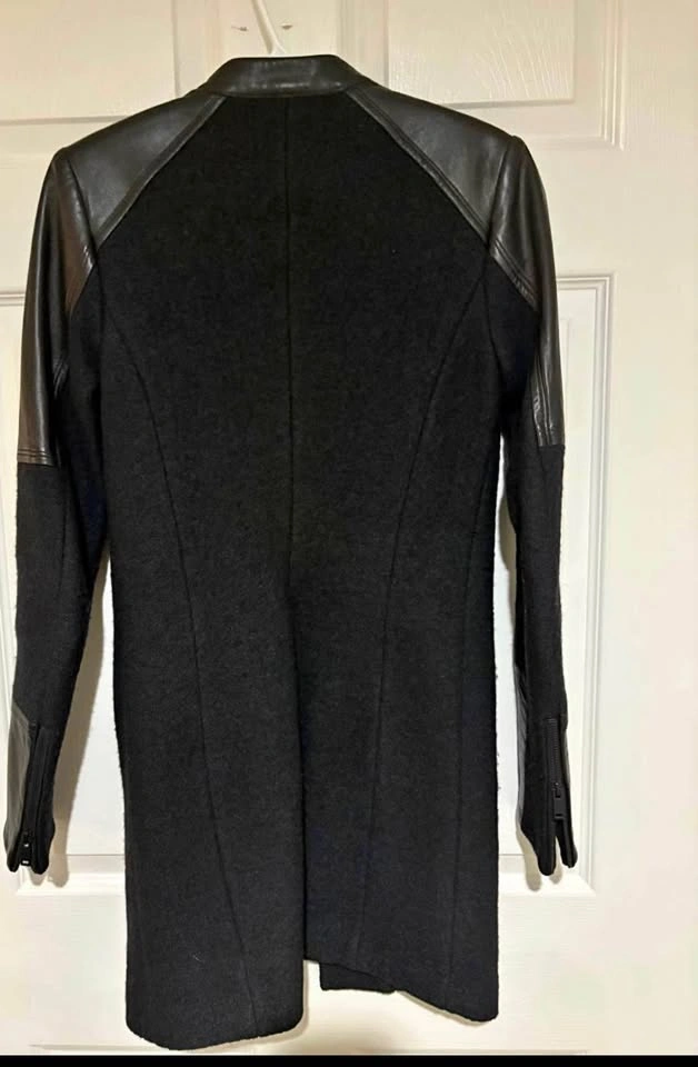 DANIER Black Wool Leather Coat Jacket 2XS UK 6-8 - photo 2
