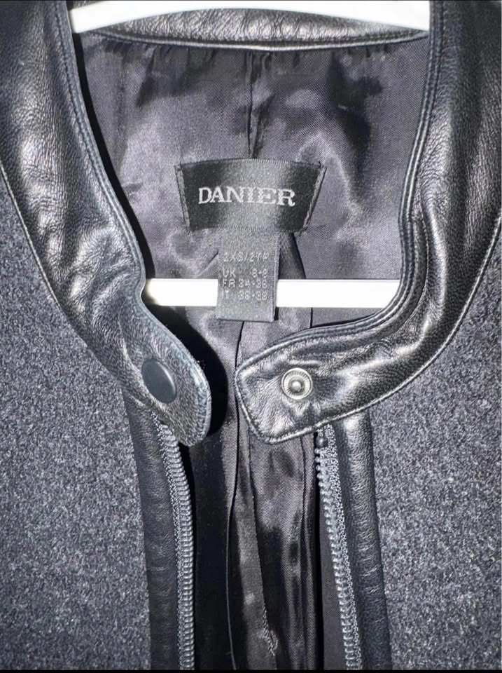 DANIER Black Wool Leather Coat Jacket 2XS UK 6-8 - photo 4