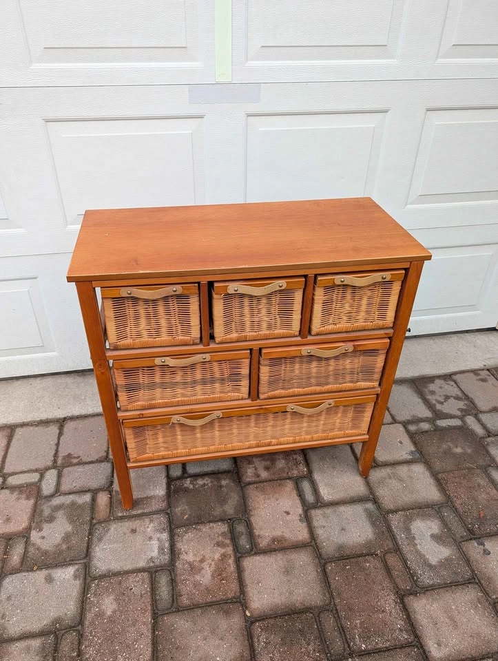 Wood & Wicker 3-Drawer Storage Chest/Dresser With Leather Pull - photo 2