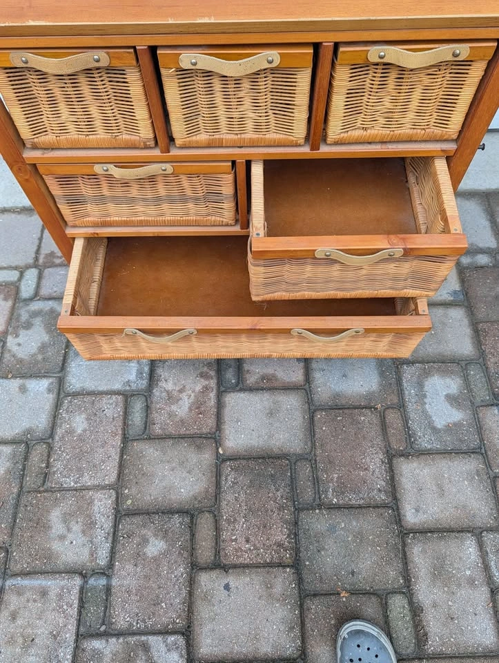 Wood & Wicker 3-Drawer Storage Chest/Dresser With Leather Pull - photo 3