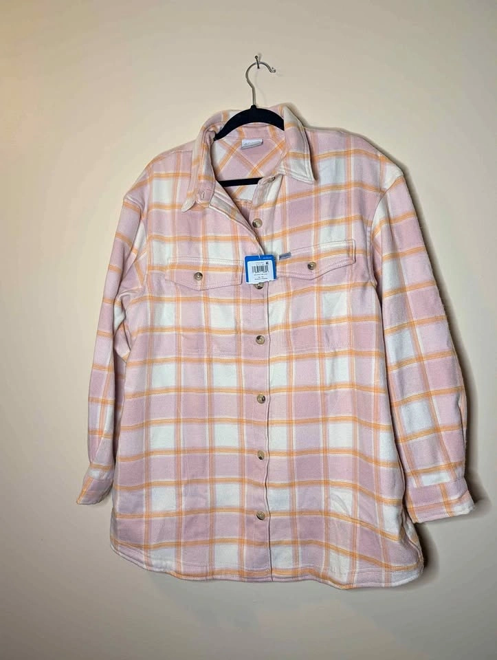 Columbia Calico Basin Shirt Jacket, Pink and White Plaid Shirt