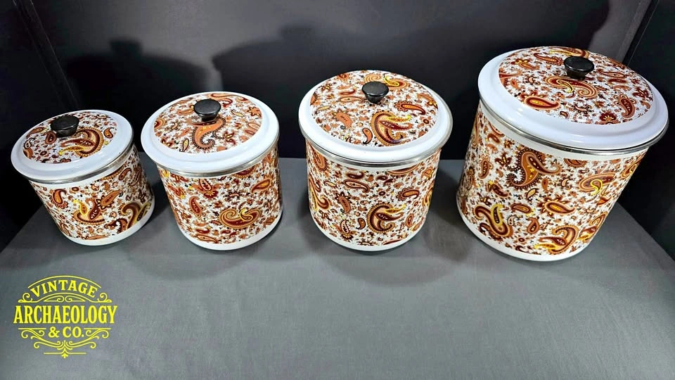NESTING CANISTER SET OF 4 WITH BROWN PAISLEY PATTERN