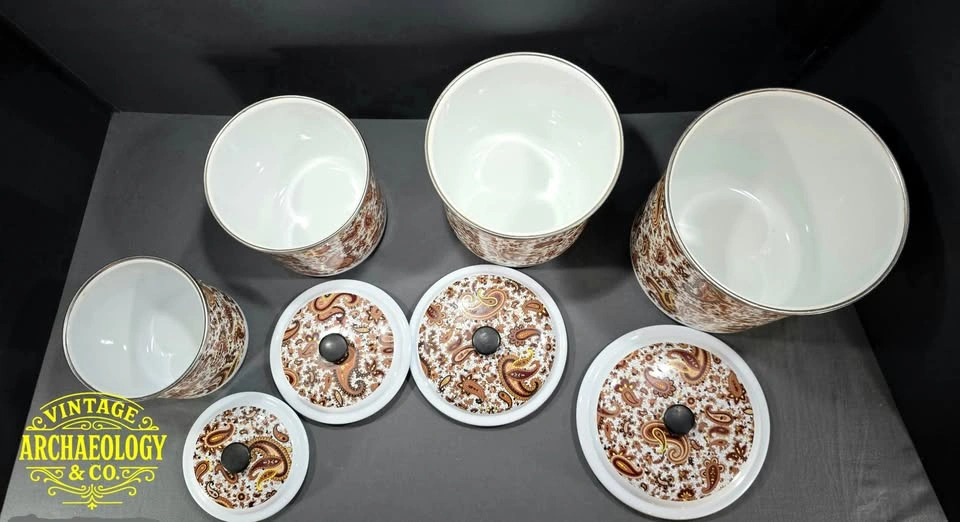 NESTING CANISTER SET OF 4 WITH BROWN PAISLEY PATTERN - photo 2