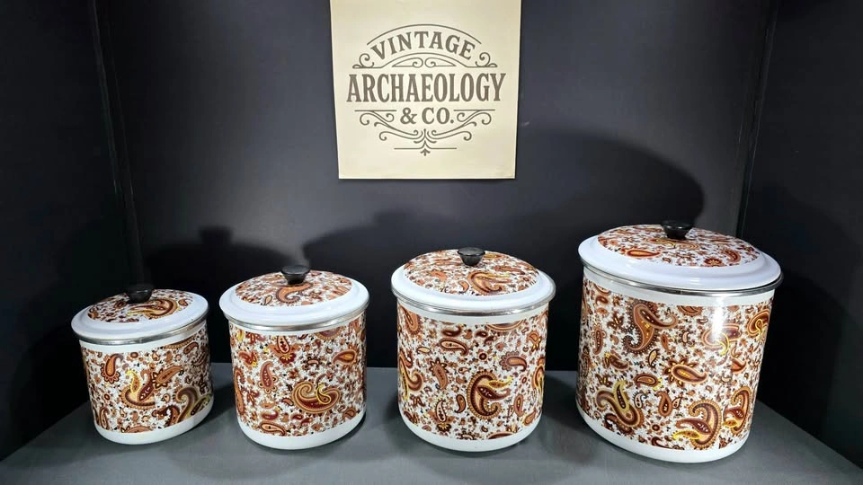 NESTING CANISTER SET OF 4 WITH BROWN PAISLEY PATTERN - photo 3