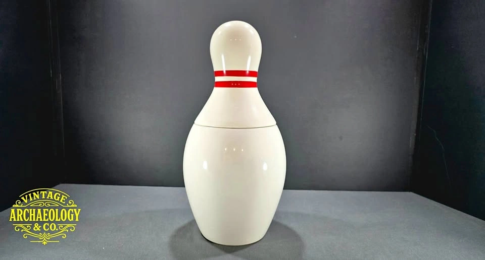 CERAMIC BOWLING PIN COOKIE JAR