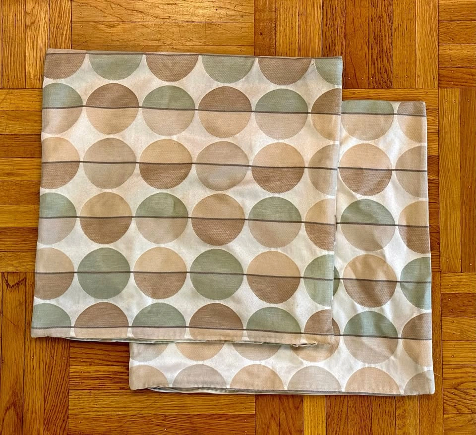 Set of 2 Decorative Pillow Covers – Sage Green & Tan Polka Dot P