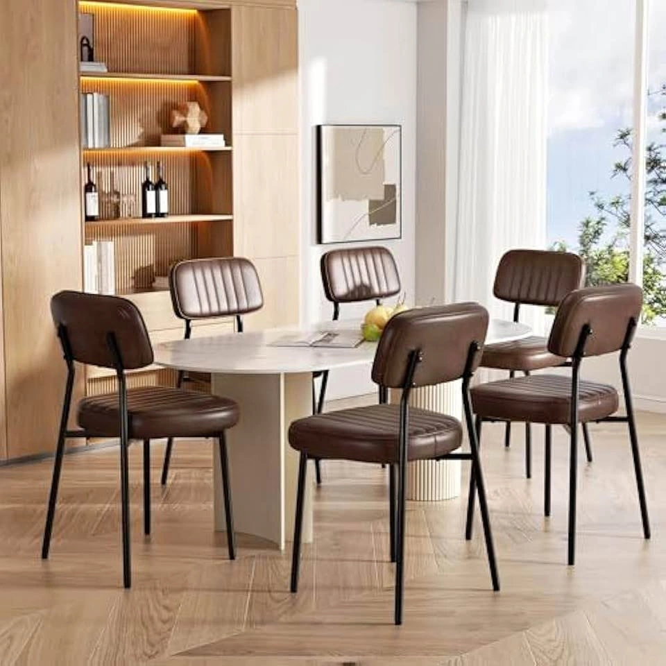 NEW Brown Leather Dining Chairs - Set of 4 (Faux Leather)